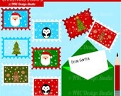 CIJ SALE - Christmas Stamps Clip Art - Cute Christmas Clip Art - Digital Christmas Stamps Letter Clipart - Letter, Santa, Postal, Postage Il_170x135