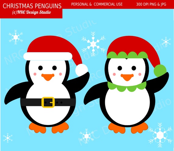 Christmas Clip Art - Christmas Penguins Clip Art - Digital Christmas Clipart Il_570xn