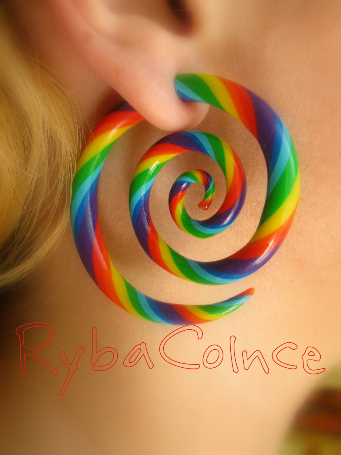 Fake ear gauges Spiral rainbow