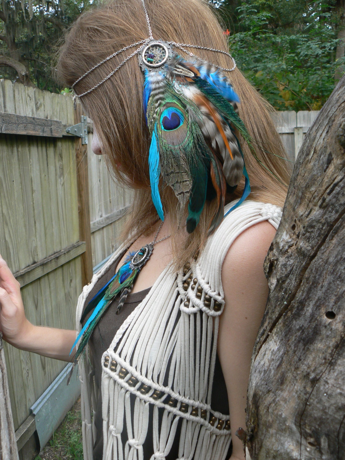 head chain Coachella peacock feather head chain headdress