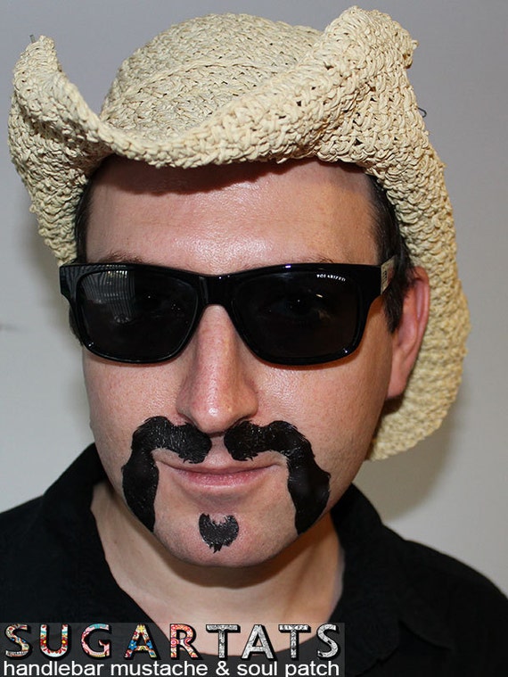 Items similar to Handlebar Mustache and Soul Patch Temporary Tattoo set for costume, party