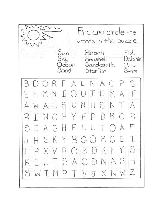 items similar to beach themed word search printable activity page