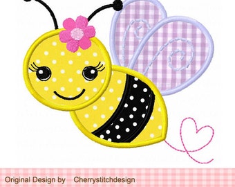 Bumble Bee with flower Machine Embroidery Applique Design - approximate 4x4 5x5 6x6 inch
