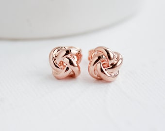 Rose Gold Knot Earrings, Knot Earrings, Rose Gold Studs, Bridal Earrings, Rose Gold Earrings, Everyday Earrings, Bridesmaid Earrings