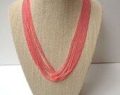 Coral necklace, pink necklace, iridescent coral, dark pink necklace, dark coral necklace, seed bead pink,  beaded necklace