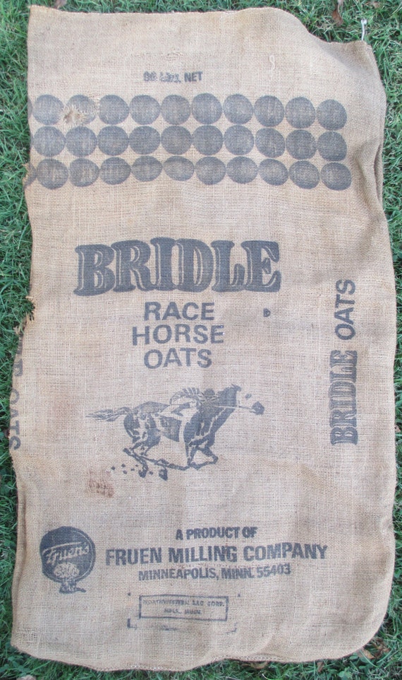 Vintage Burlap Bag Race Horse Oats Feedsack BRIDLE Jockey