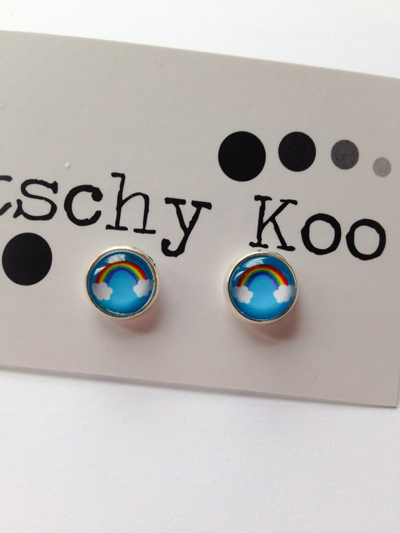 FREE SHIPPING - Blue Sky Rainbow Earrings - Surgical Steel - Rainbow Jewelry - Free Postage - Rainbow Earrings - Rainbow Studs