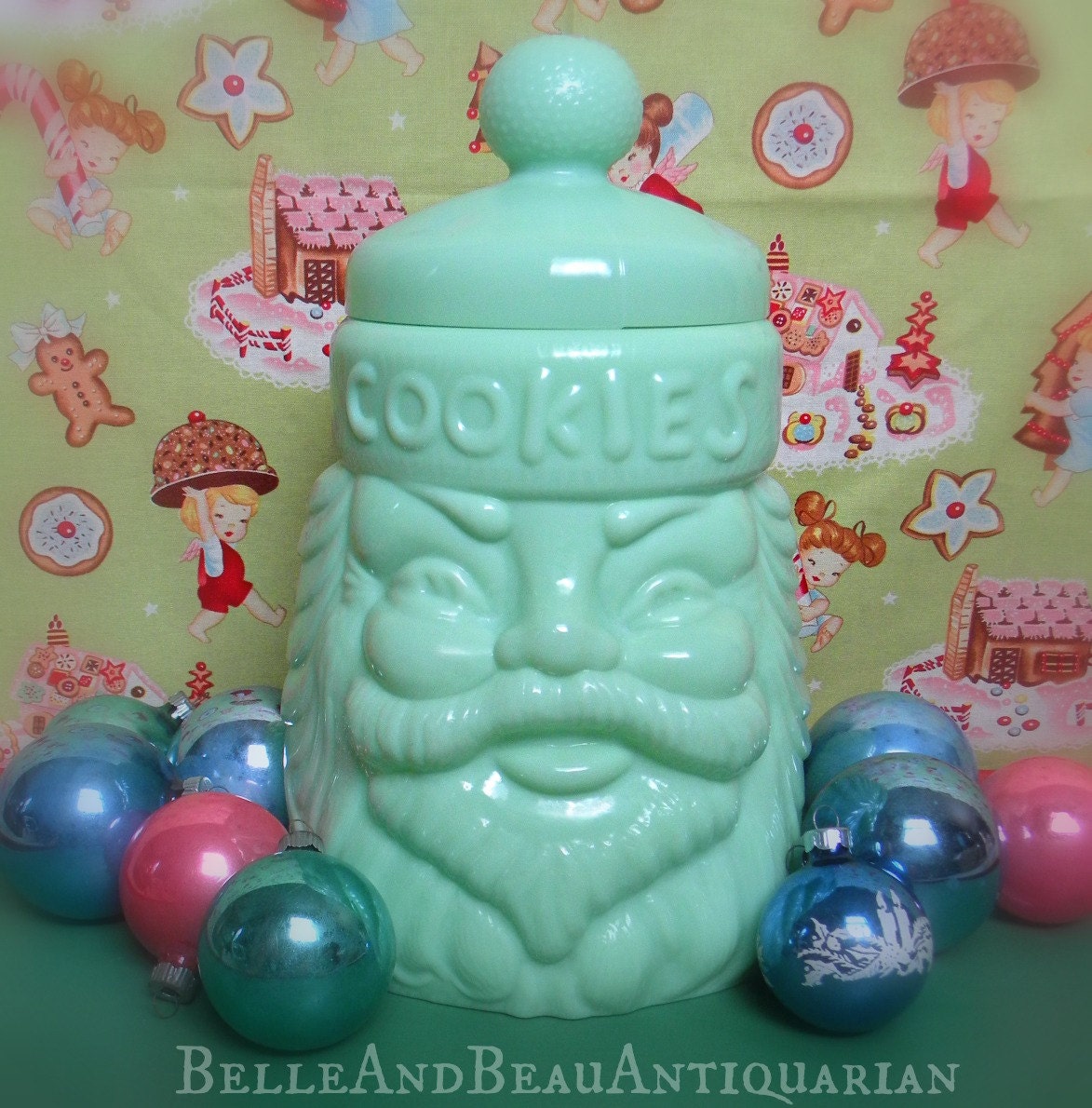 Jadeite Jadite Jade Glass Santa Cookie Jar