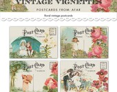 Digital vintage vignettes floral postcards / shabby chic / ephemera collage sheet / PDF / two sizes / downloadable, printable Il_170x135