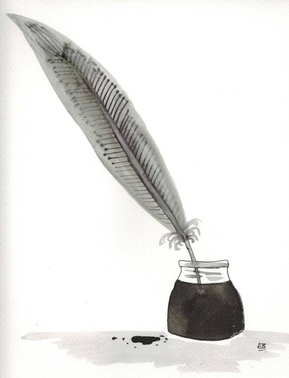 Quill & Ink Monochrome Original Ink Watercolor Painting