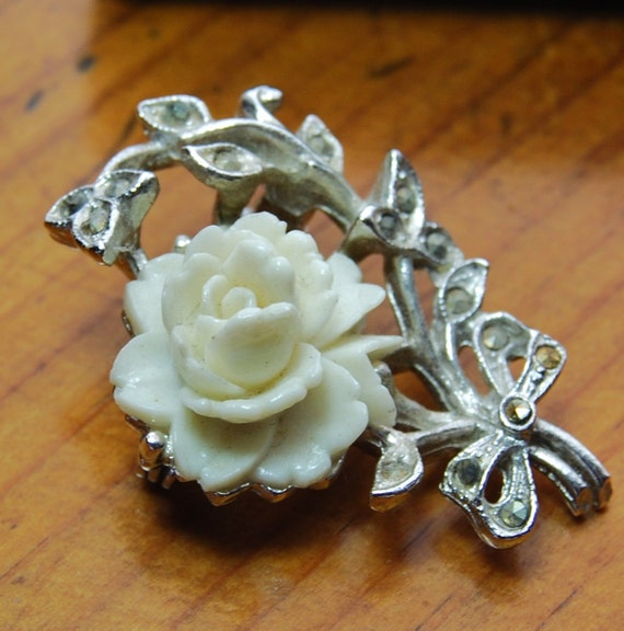 Vintage Carved Ivory Rose Brooch Pin by MermaidsCellar on Etsy
