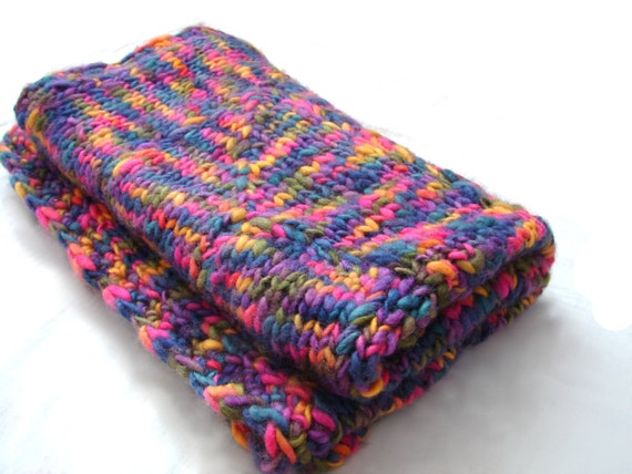 Rainbow color wool baby blanket pram blanket by TinyOrchids