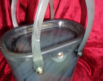 Vintage LLEWELLYN Rare BLUEISH - GREY Lucite Purse with Brushstrokes design - Unique b29