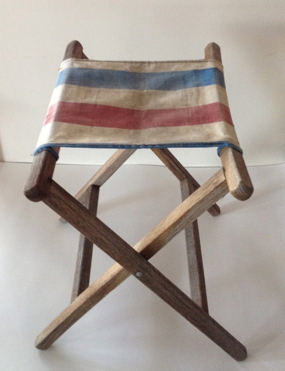 Vintage Camp Chair Stool Wood with Colorful by VintageByBeth