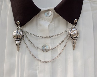 Silver Bird Skull Collar Clip Collar Chain