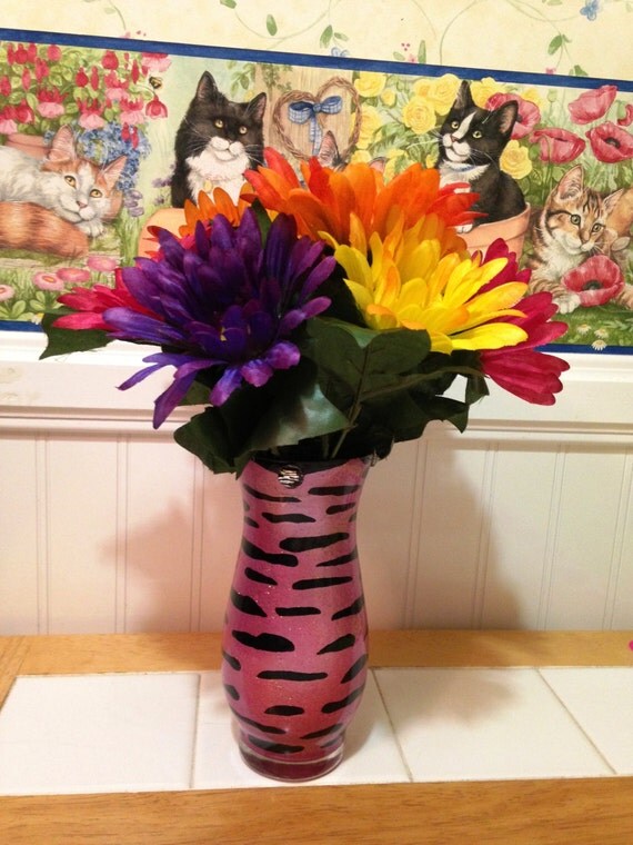 Zebra Print Vase Hand Painted Home Decor by CreativeGlassByBecky