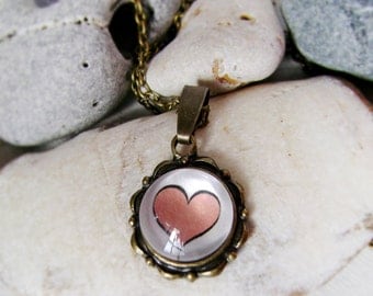 Necklace in vintage style . Pendant , a tender heart . Suspension in vintage style