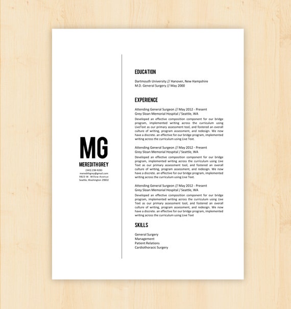 Resume Template CV Template The Meredith Grey By PhDPress