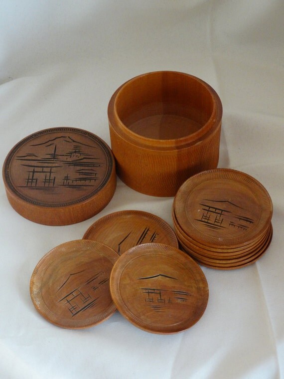 Vintage Japanese wooden coasters