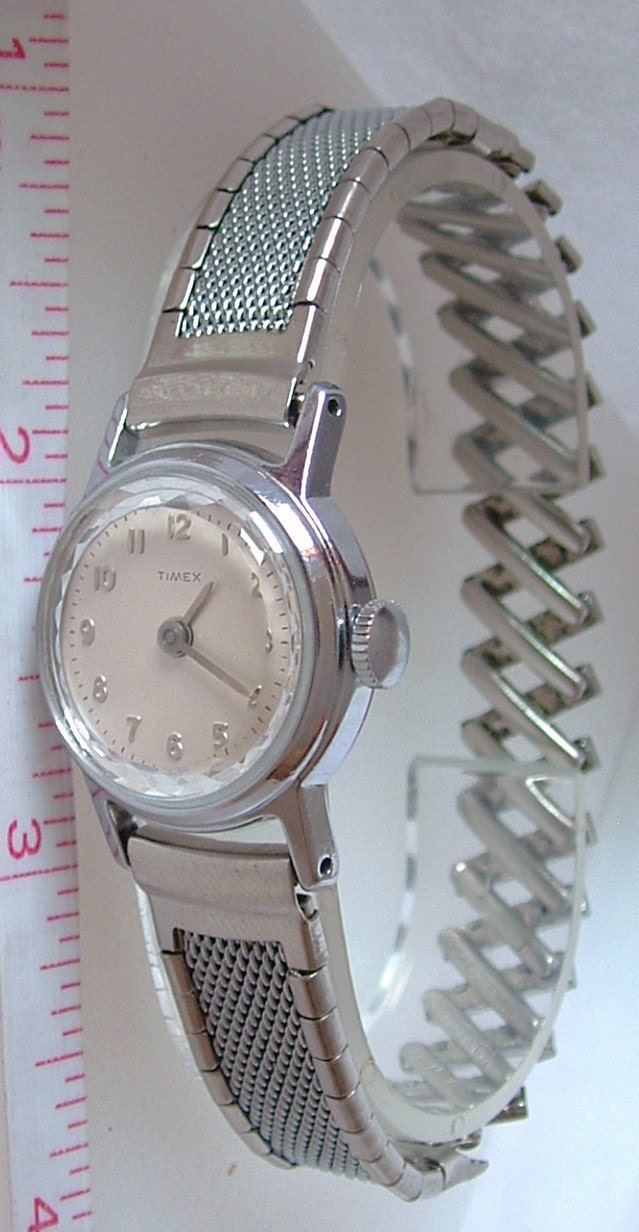 Vintage Ladies 1966 Timex Wind Up Watch Silver Color With Nos