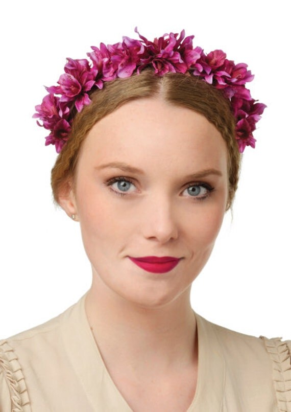 Pink purple magenta orchid floral fascinator headband