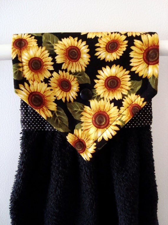 Sunflower Hanging Hand Towel Black Kitchen by MarlenesSewingRoom
