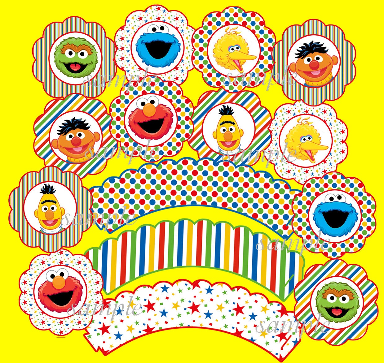 INSTANT DOWNLOAD Sesame Street Cupcake toppers and wrappers