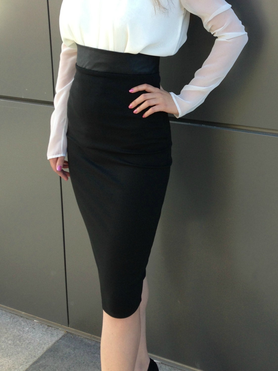 Black Pencil Skirt High Waisted Leather Skirt By Mdsewingatelier 