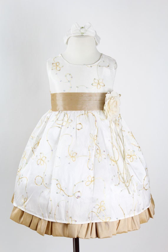 Flower Girl Dresses IVORY GOLD Taffeta Embroidery by carmiashop