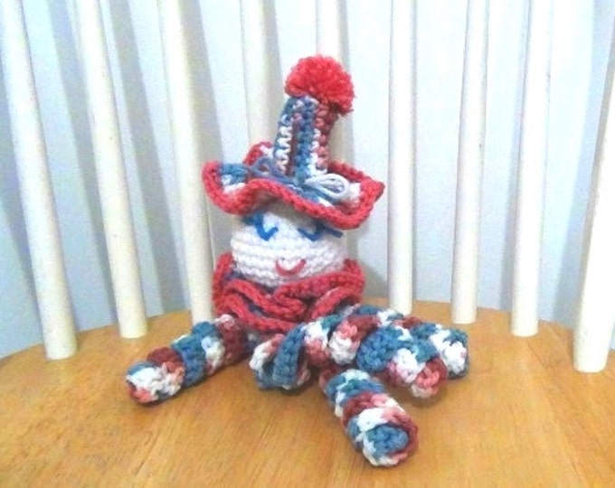 Clown Doll Pinky Blue - Crochet Spiral Clown - Downscaled version of Vintage Doll - Baby Shower Gift Idea - Small Bed Doll - Dresser Doll