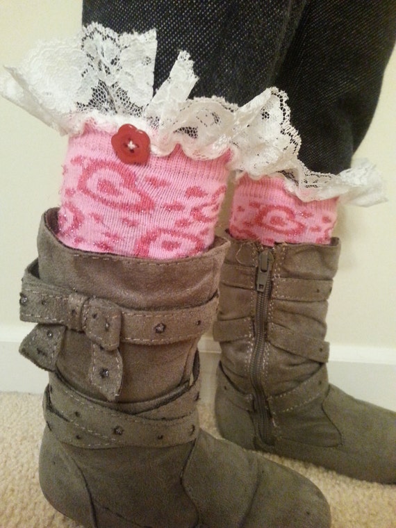 Items similar to Little Girls Heart Boot Socks with Lace and Buttons on