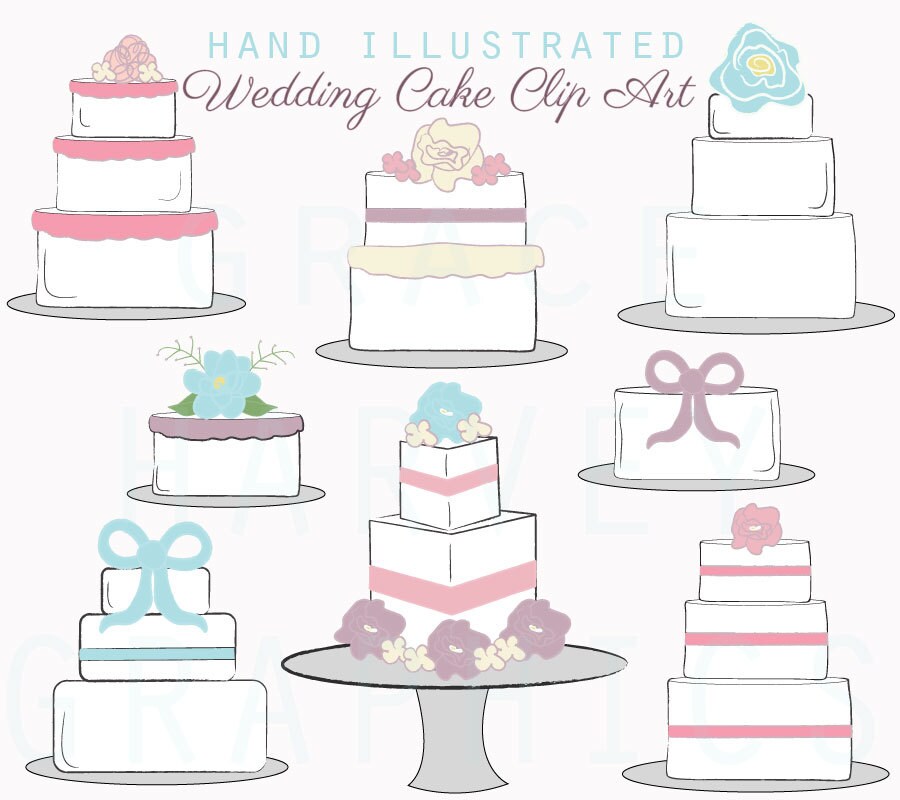 Wedding Cake Clip Art Digital Illustrated Wedding Cakes