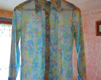 Vintage 1970s Sky Blue Blouse