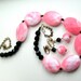 60s Clip Earrings Necklace Set * Pink Black Faceted Beads * 1960 Costume Jewelry