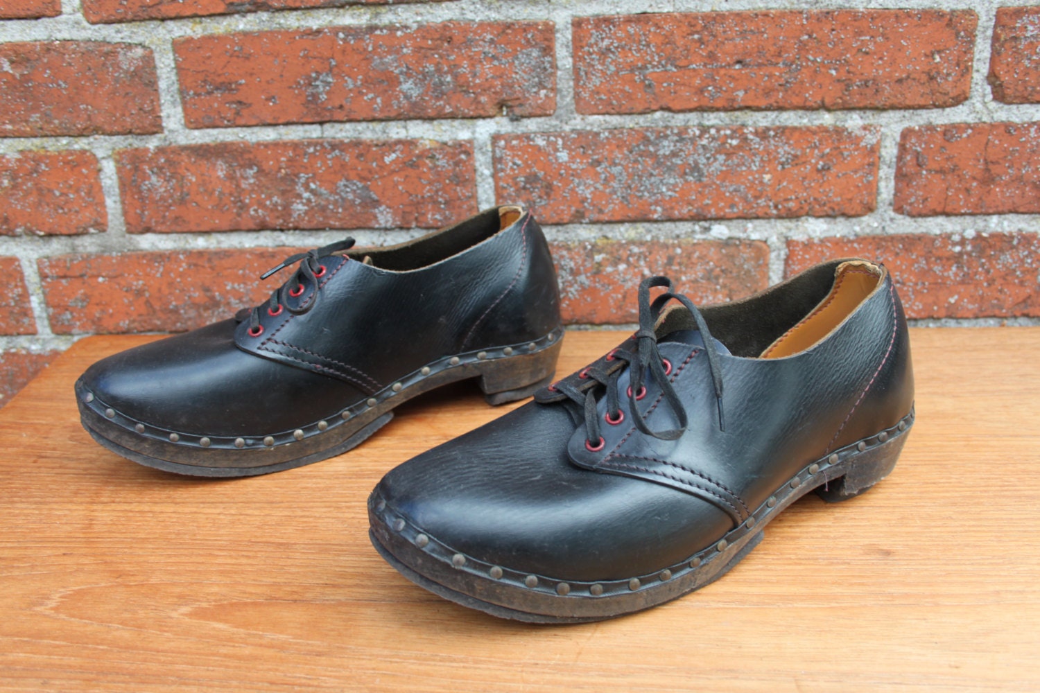 1940s Black oxford shoe clogs / UK 4 EU37 US 65