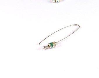 Sterling Silver Earrings, Green and White, Small Cylinder, Modern, Contemporary