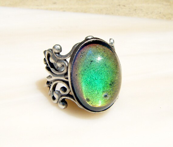 Mood Ring Filigree Silver Vintage by CandiSuesCreations on Etsy