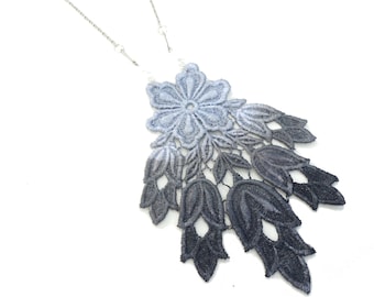 Lace Statement Necklace in Black and Grey Ombre