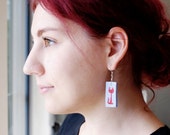 Cat charm light weight earrings Lilac dangle earrings Square boho earrings