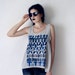 50% COUPON INSIDE - Dark Geometry Print Sheer Tank Top - Cross Shirt Geometric Zen Print Gray Mint Chiffon Tunic Blue and Black Print