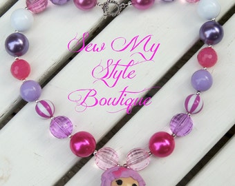 Chunky Bubblegum Bead Necklace/Chunky Bead LALA Loopsy Necklace/ Pinks and Lavender