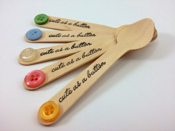 25 Cute As a Button SMALL Wooden Cupcake/ Ice cream Spoons, Wooden cutlery, silverware, Baby Shower, Gender Reveal, Baby Girl, Baby Boy Il_570xn