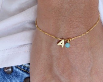 Tiny Initial Bracelet - Gold Letter Bracelet - Monogram Bracelet - Gold plated initial bracelet - Personalised bracelet