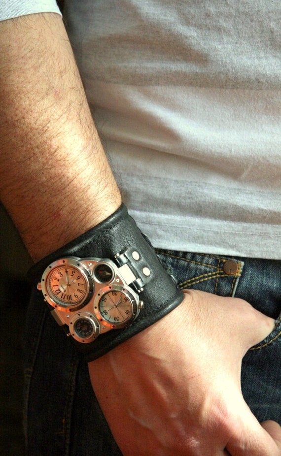 Mens Wrist Watch Leather Bracelet Pathfinder Steampunk By