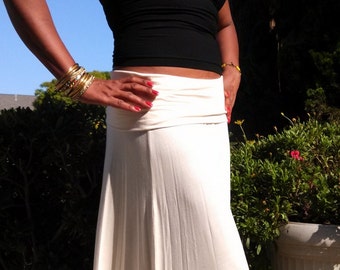 Maxi Skirt ~ Fold Over Maxi Skirt ~ A Line Jersey Maxi Skirt - All Sizes - New Colors Added