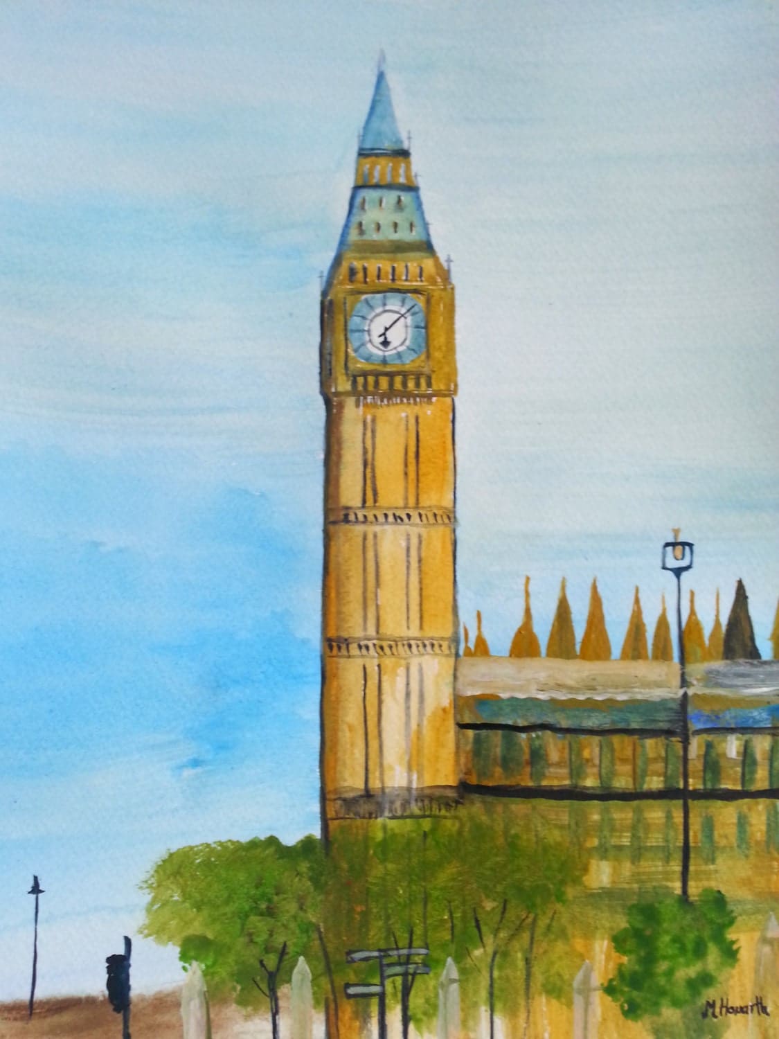 Big Ben original watercolour painting London art England 10 x