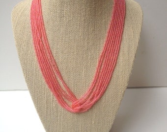 Coral necklace, pink necklace, iridescent coral, dark pink necklace, dark coral necklace, seed bead pink, beaded necklace