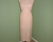 Vintage 1950's 1960's pink beaded cocktail sleeveless chiffon party dress
