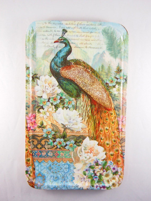 Items Similar To Handmade Decoupage Elegant And Beautiful Peacocks Rectangle Wooden Tray 3683