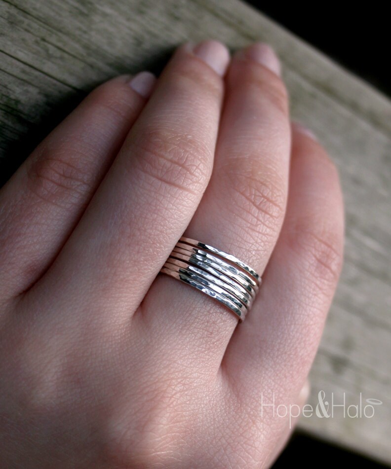 7 Skinny Stacking Rings Set of 7 Thin Sterling by HOPEandHALO